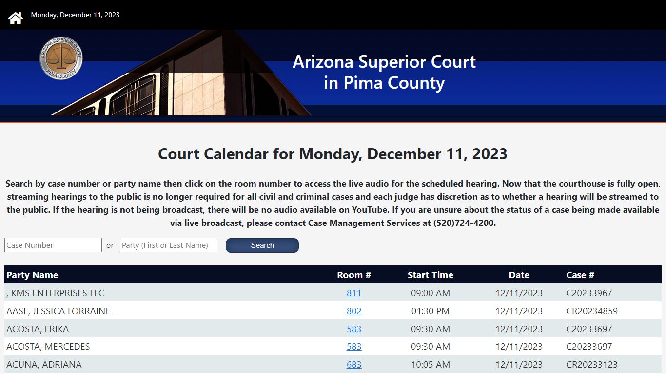 Superior Court Public Recordings - Pima County, Arizona